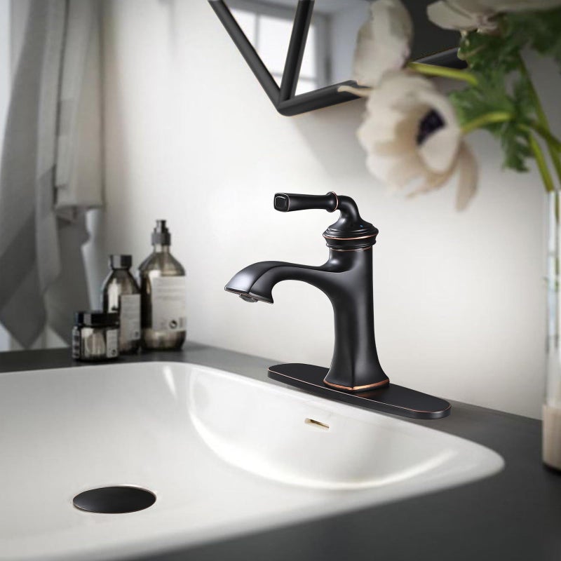 RBROHANT Bathroom Faucet Oil Rubbed Bronze Sink Vanity Faucets Single Handle Brass 8 Inch Lavatory Basin Mixer Taps for Restroom Fit 1 or 3 Hole (with Deck Plate) RBROHANT RBF65007ORBP - Image 4